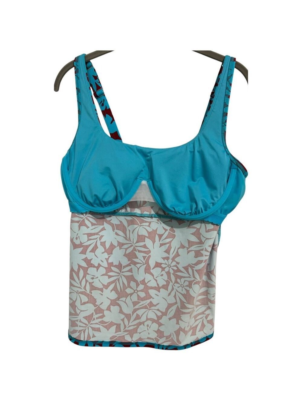Lands' End Women's 12D Tankini Top Square Neck Underwire Adjustable Blue Red - Picture 5 of 8
